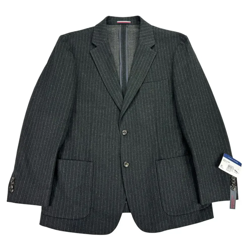 Tommy Hilfiger Mens Modern Fit Cotton Blend Pinstripe Suit Jacket Charcoal 42S